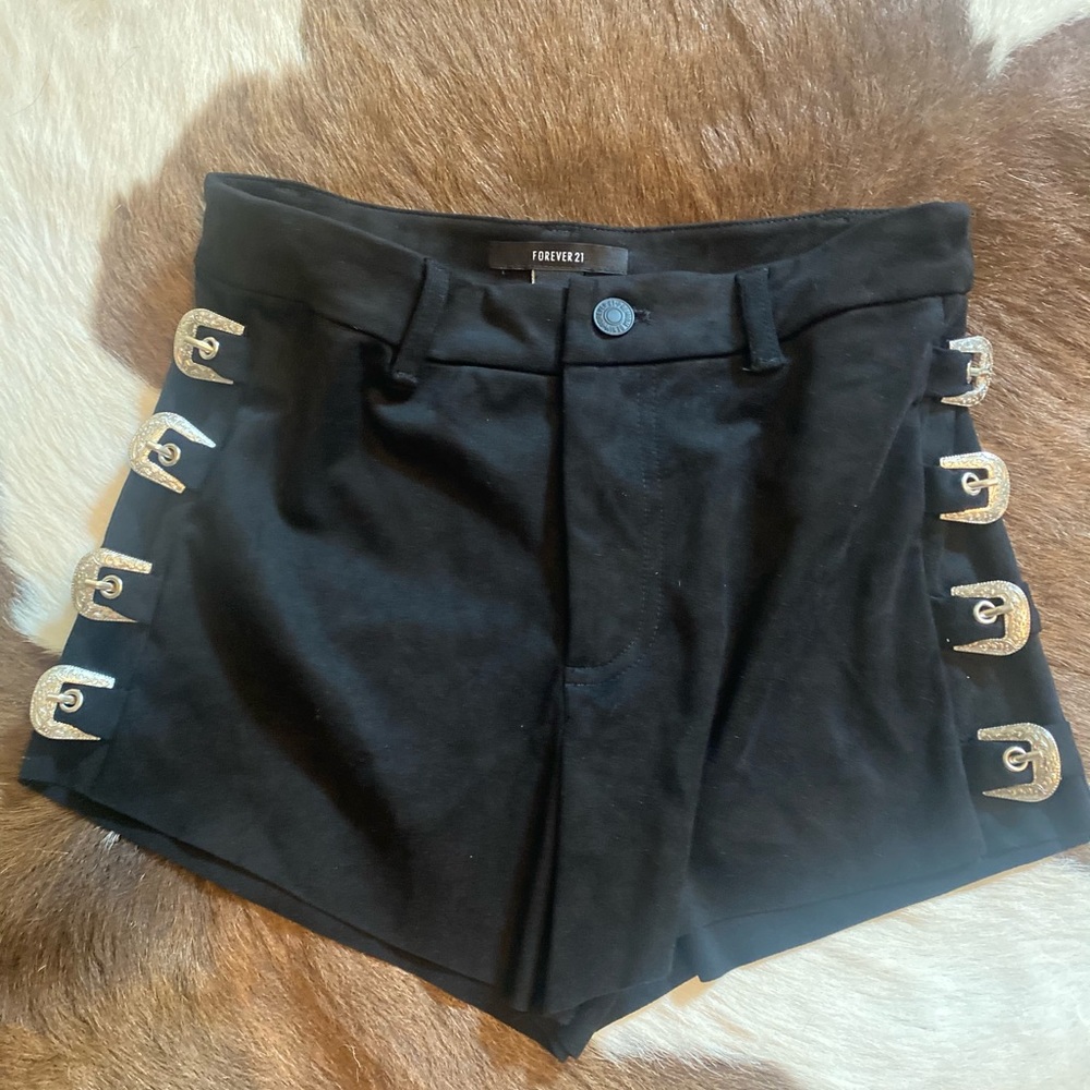 Forever 21 Black Suede Buckle Shorts